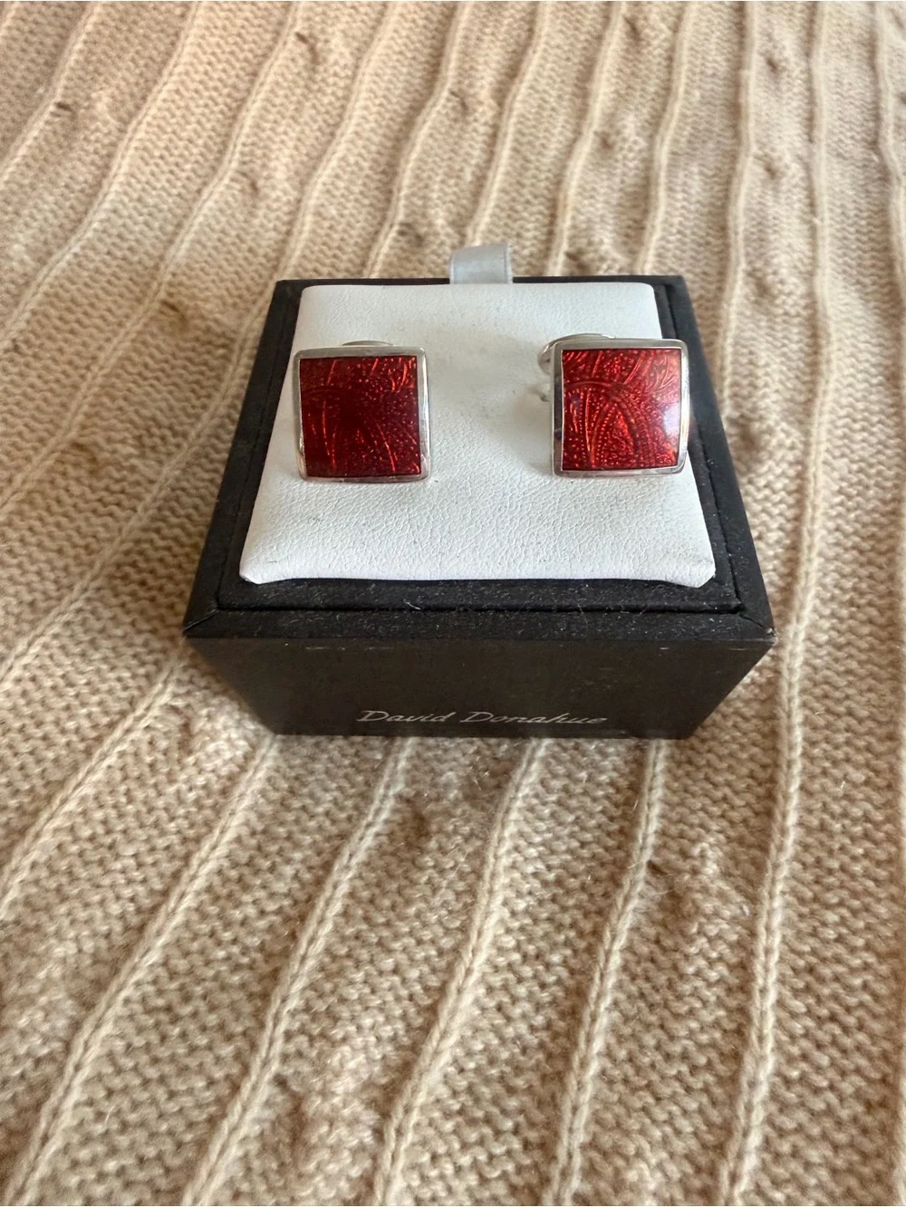 David Donahue Textured Square Enamel Cufflinks in Sterling Silver